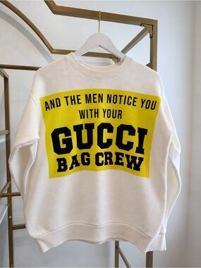 Gucci White Crewneck Sweatshirt with Yellow Graphic